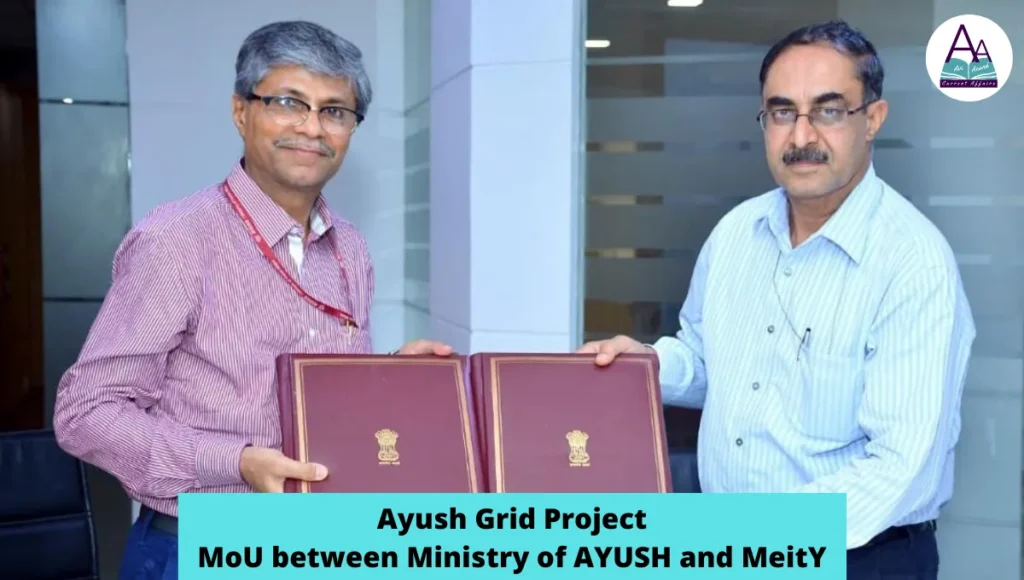 Secretary, Ministry of AYUSH, Shri Vaidya Rajesh Kotecha and Secretary, Ministry of Electronics & Information Technology, Shri Ajay Prakash Sawhney signing an MoU for planning and development of AYUSH GRID Project, in New Delhi